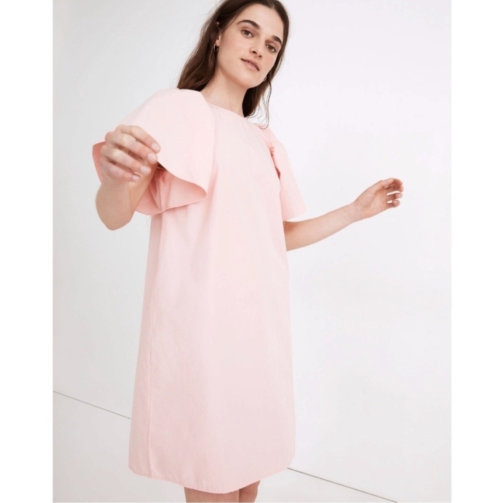 Madewell Poplin Flutter Sleeve Dress Light Pink Medium